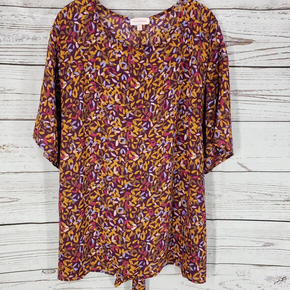 Molly & Isadora Multicolor Bow Tie Short Sleeve Top Blouse Size 2X - Picture 1 of 14